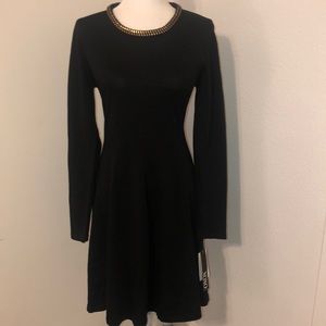 XOXO  Sz L  DOUBLE GOLD NECKLINE BLACK LONG SLEEVE DRESS BNWT!! FROM MACY’S!!